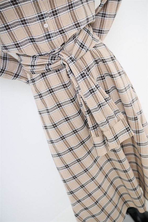 GONNA MIDI SVASATA A QUADRI CAMMELLO