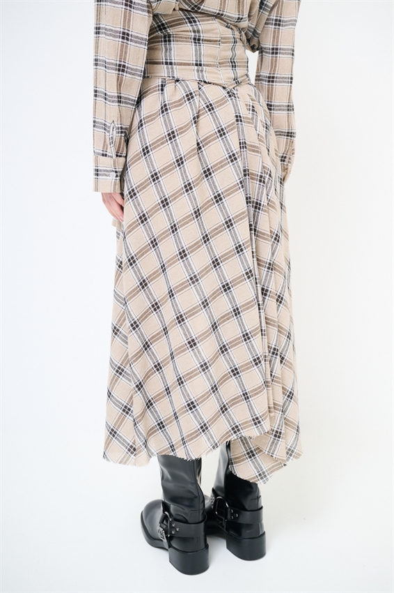 GONNA MIDI SVASATA A QUADRI CAMMELLO