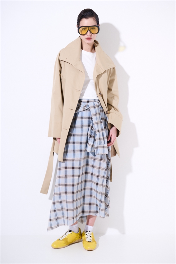 GONNA MIDI SVASATA A QUADRI CELESTE