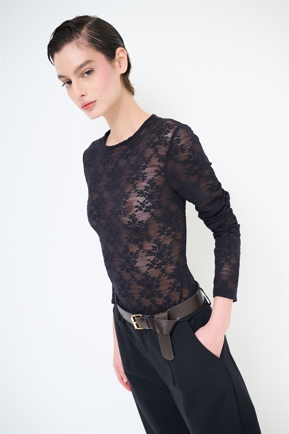 BODY IN PIZZO MANICA LUNGA NERO
