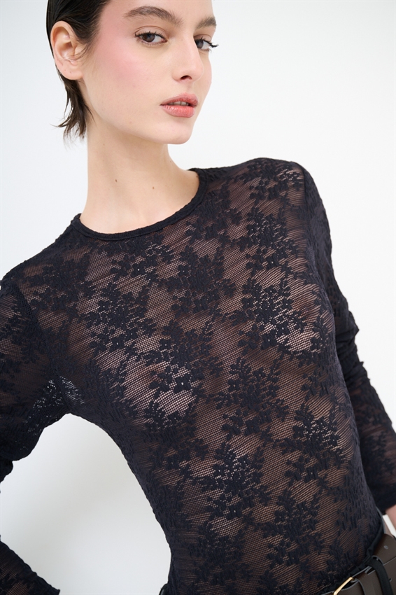 BODY IN PIZZO MANICA LUNGA NERO