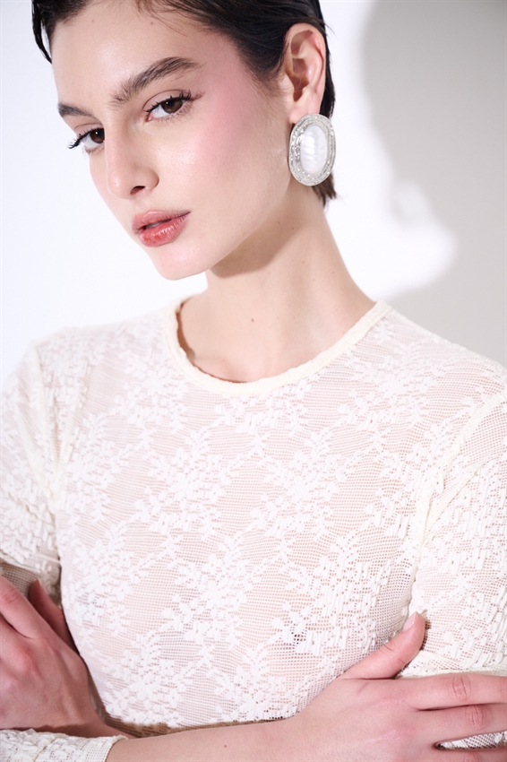 BODY IN PIZZO MANICA LUNGA BURRO