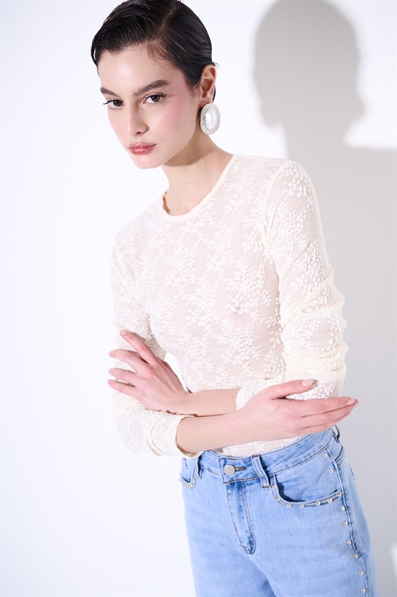 BODY IN PIZZO MANICA LUNGA BURRO