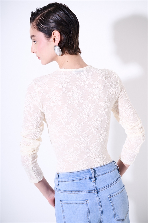 BODY IN PIZZO MANICA LUNGA BURRO