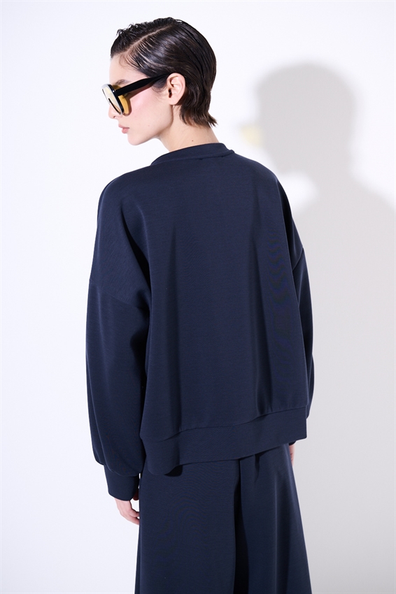 FELPA PARICOLLO OVERSIZE CON SPACCHI IN MODAL BLU