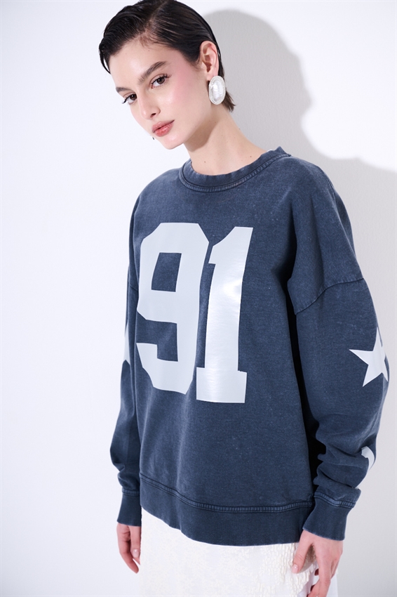 FELPA OVER STAMPA 91 GLOW IN THE DARK GRIGIO