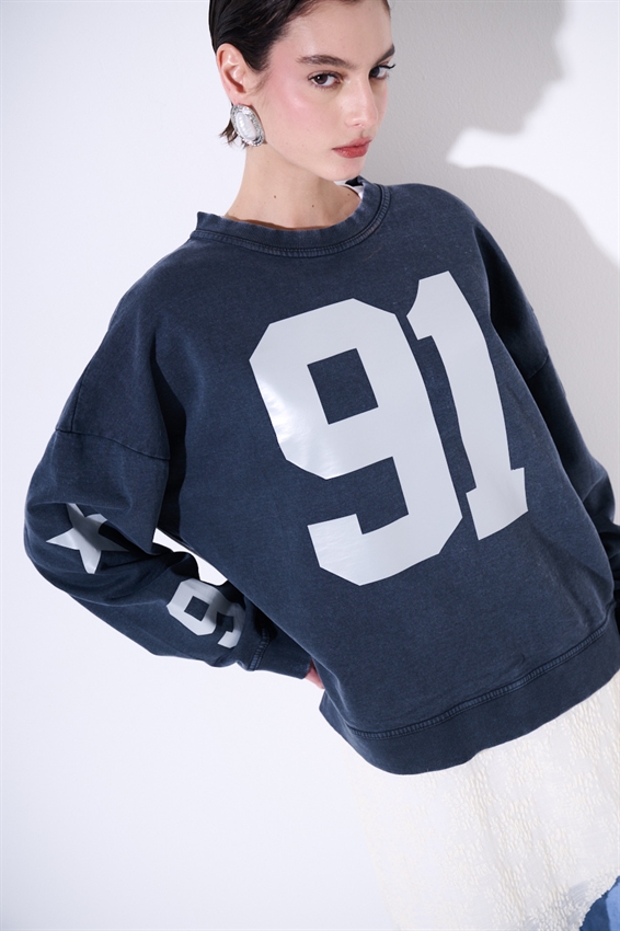 FELPA OVER STAMPA 91 GLOW IN THE DARK GRIGIO