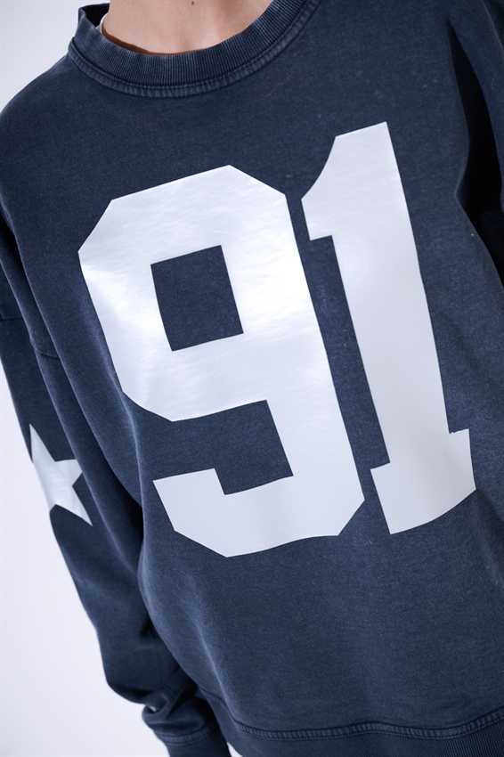 FELPA OVER STAMPA 91 GLOW IN THE DARK GRIGIO