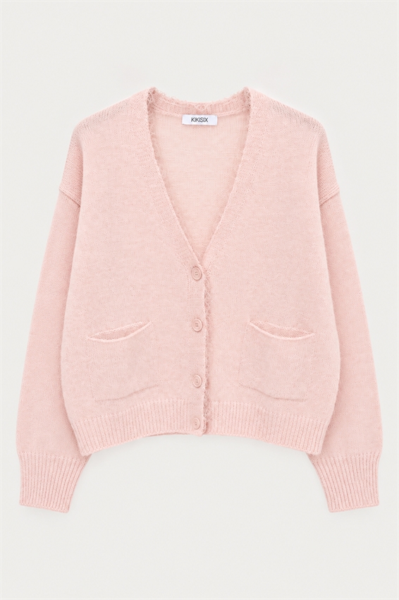 CARDIGAN A V CON TASCHE E PIZZO