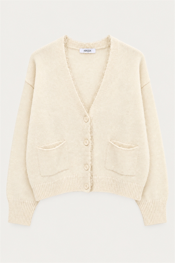 CARDIGAN A V CON TASCHE E PIZZO
