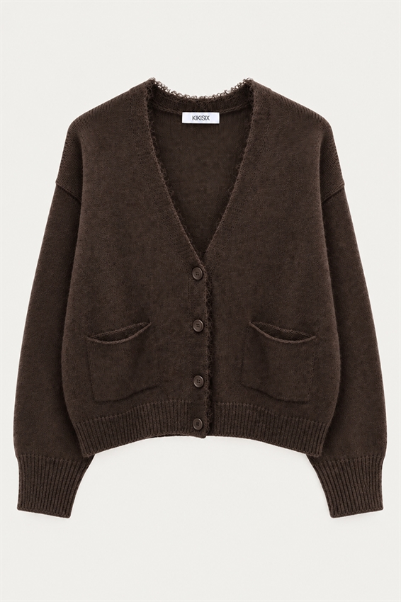 CARDIGAN A V CON TASCHE E PIZZO