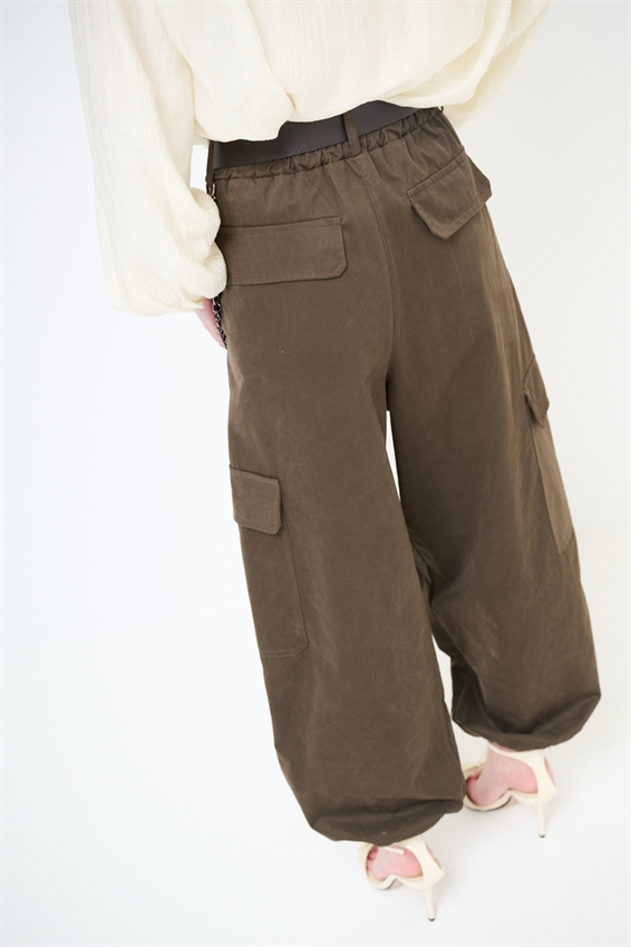 PANTALONE CARGO CON ELASTICO E CINTURA MORO