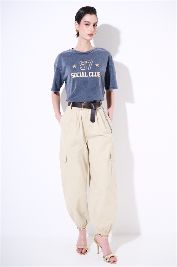 PANTALONE CARGO CON ELASTICO E CINTURA SABBIA