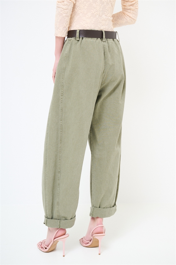 PANTALONE OVETTO DRILL LAVATO + CINTURA VERDE MILITARE