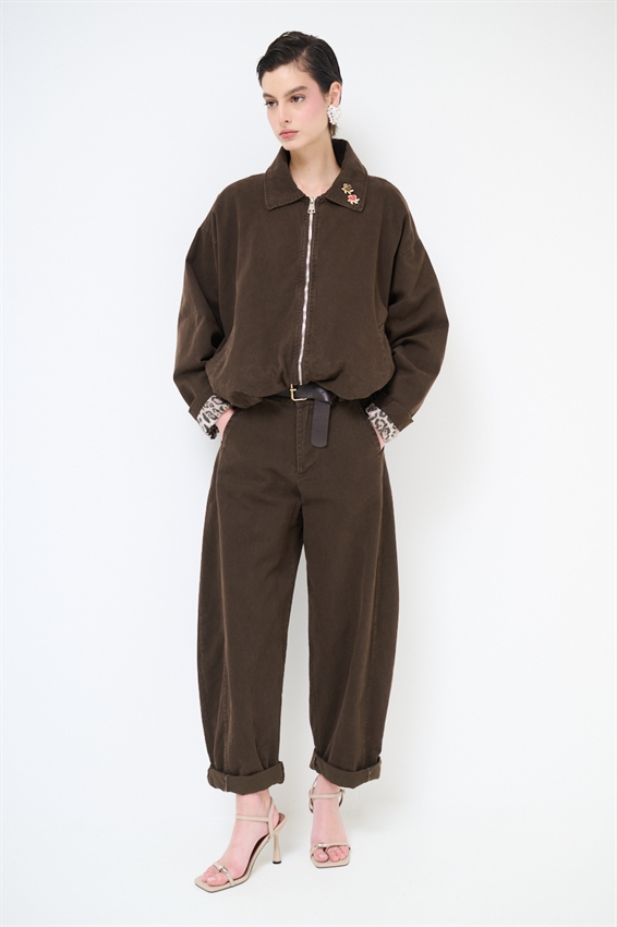 PANTALONE OVETTO DRILL LAVATO + CINTURA MORO