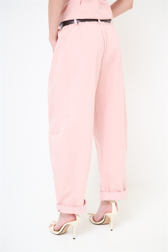 PANTALONE OVETTO DRILL LAVATO + CINTURA ROSA