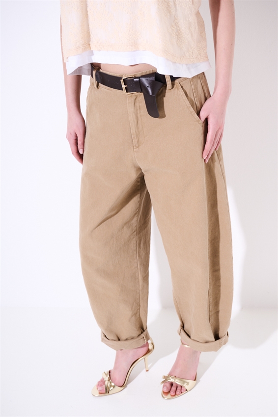 PANTALONE OVETTO DRILL LAVATO + CINTURA SABBIA