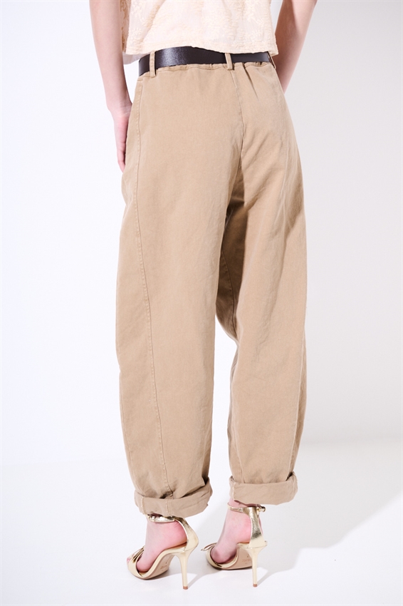 PANTALONE OVETTO DRILL LAVATO + CINTURA SABBIA