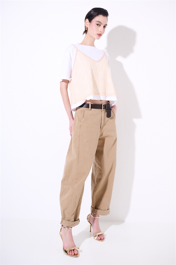 PANTALONE OVETTO DRILL LAVATO + CINTURA SABBIA