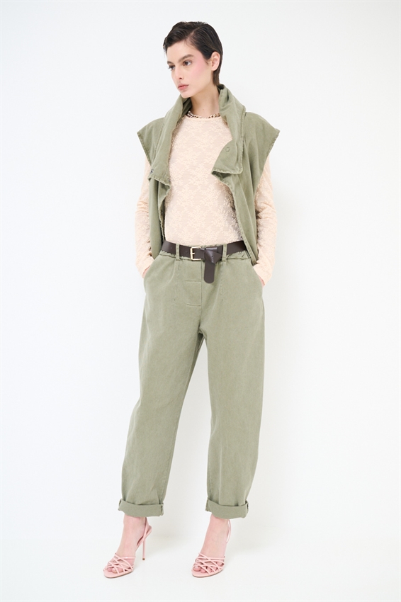 PANTA CHINOS FILETTI + BOTTONI VERDE MILITARE