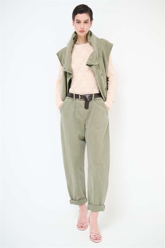 PANTA CHINOS FILETTI + BOTTONI VERDE MILITARE