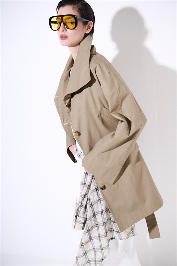 TRENCH MIDI CON COLLO ALTO E CINTURA ARMY