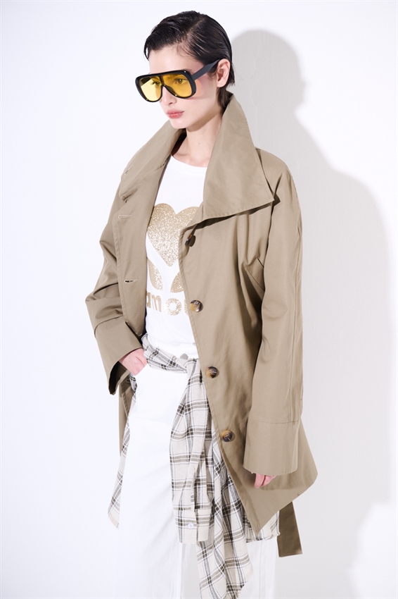 TRENCH MIDI CON COLLO ALTO E CINTURA ARMY