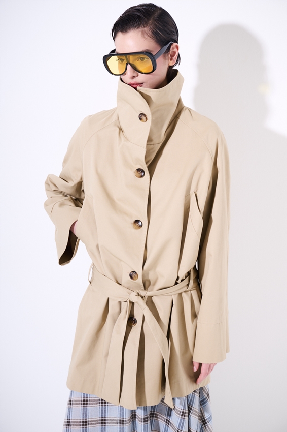 TRENCH MIDI CON COLLO ALTO E CINTURA SABBIA