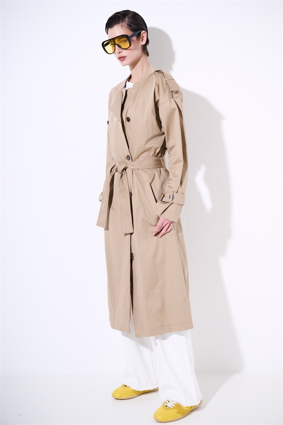 TRENCH LUNGO CON FODERA OXFORD CAMMELLO