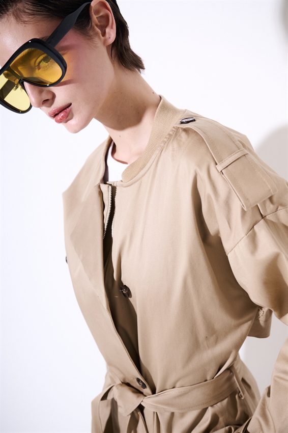 TRENCH LUNGO CON FODERA OXFORD CAMMELLO