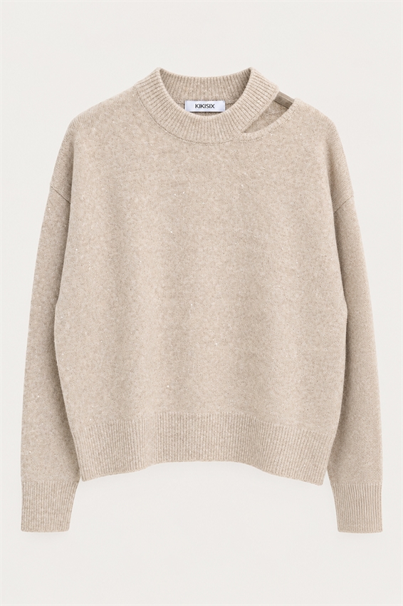 MAGLIA CUT OUT MICRO PAILLETTES MISTO LANA