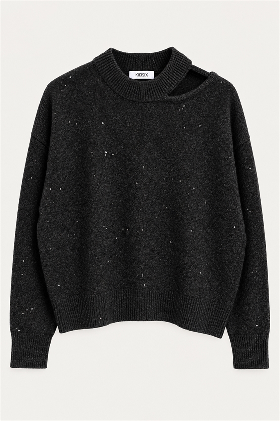 MAGLIA CUT OUT MICRO PAILLETTES MISTO LANA