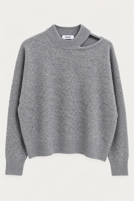 MAGLIA CUT OUT MICRO PAILLETTES MISTO LANA