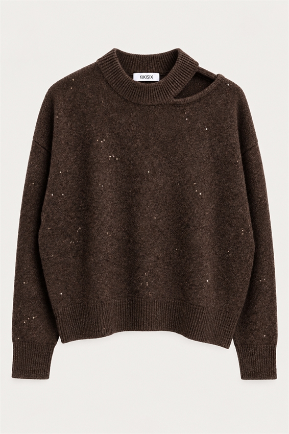 MAGLIA CUT OUT MICRO PAILLETTES MISTO LANA