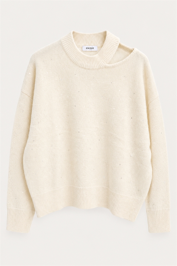 MAGLIA CUT OUT MICRO PAILLETTES MISTO LANA