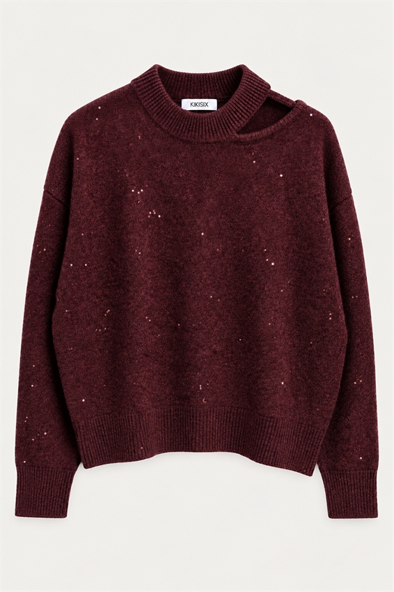 MAGLIA CUT OUT MICRO PAILLETTES MISTO LANA