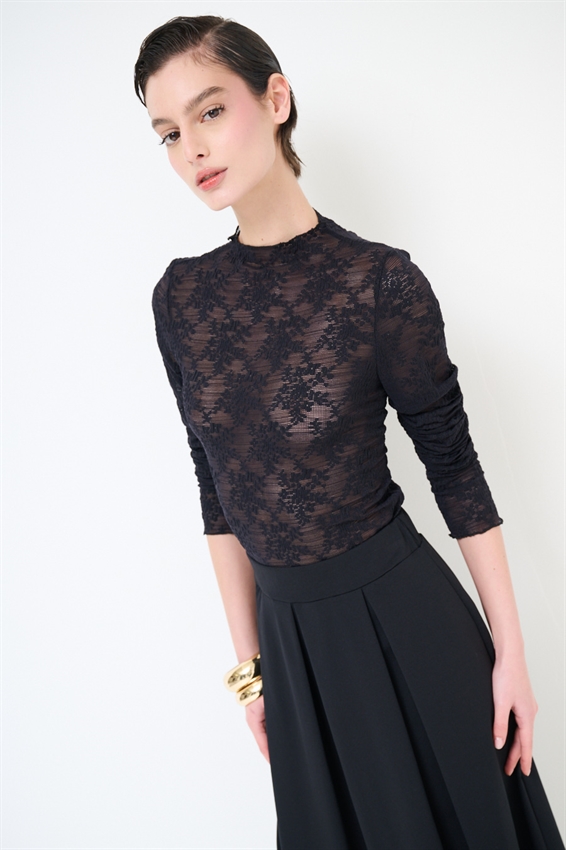 TOP IN PIZZO MANICA LUNGA STRETCH NERO