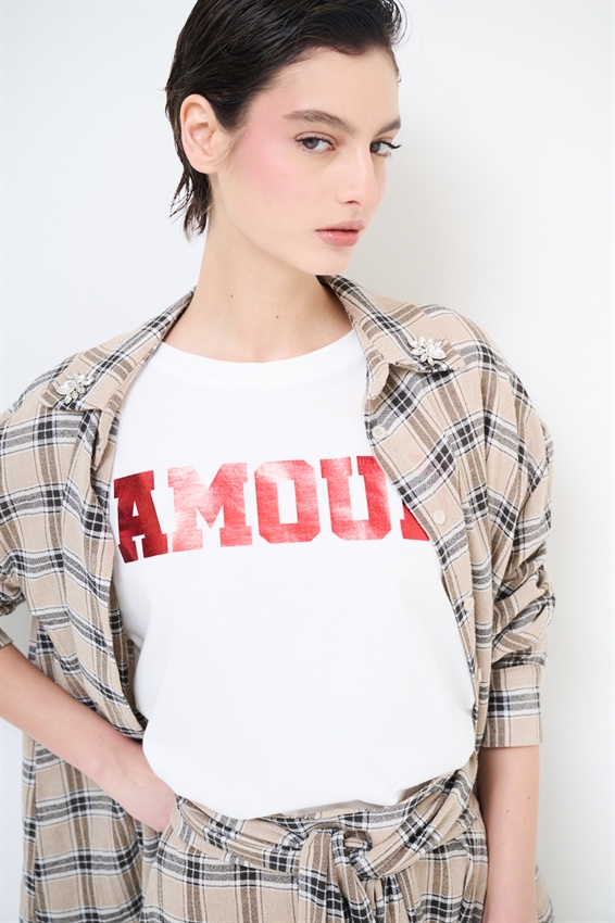 T-SHIRT STAMPA AMOUR ROSSO
