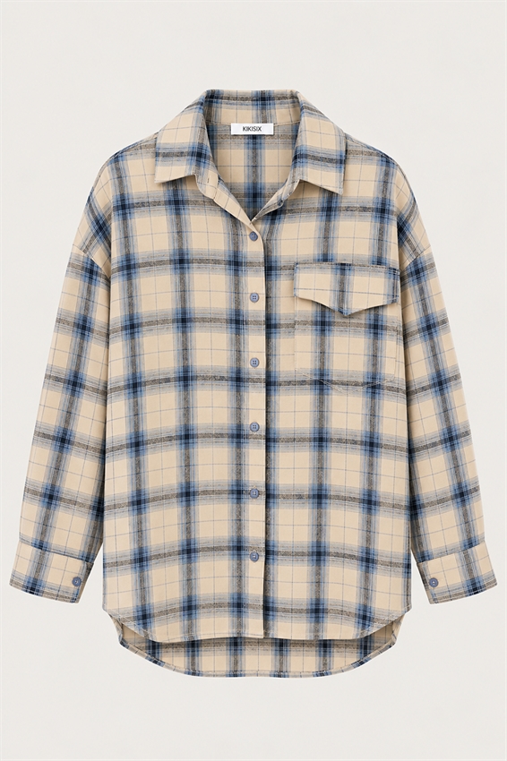 CAMICIA OVER CON TASCA CHECK + STAMPA