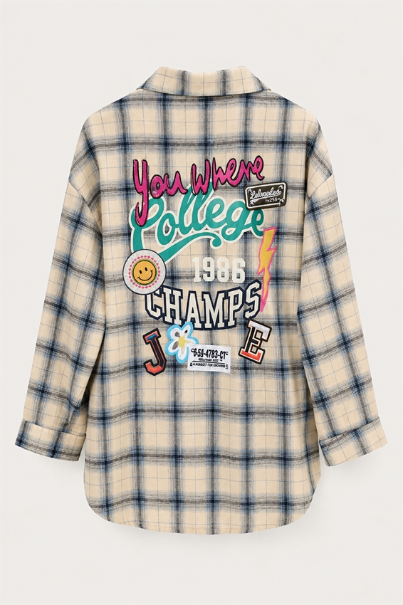 CAMICIA OVER CON TASCA CHECK + STAMPA