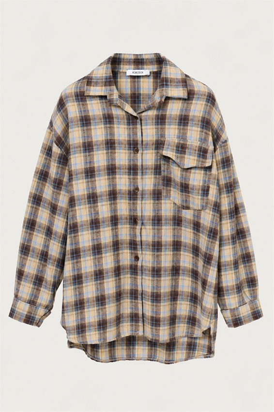 CAMICIA OVER CON TASCA CHECK + STAMPA