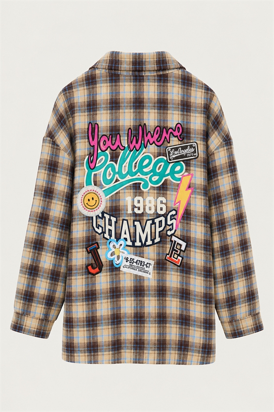CAMICIA OVER CON TASCA CHECK + STAMPA