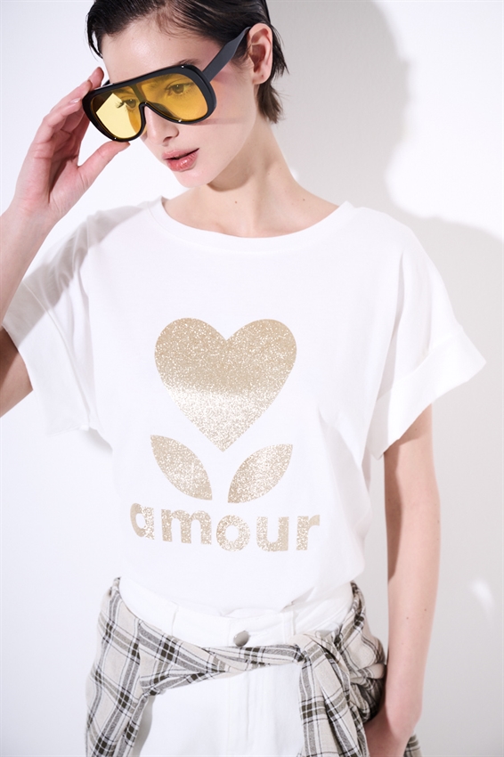 T-SHIRT CON CUORE GLITTER ORO