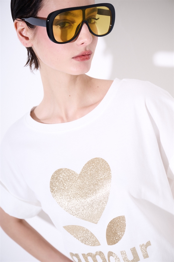 T-SHIRT CON CUORE GLITTER ORO