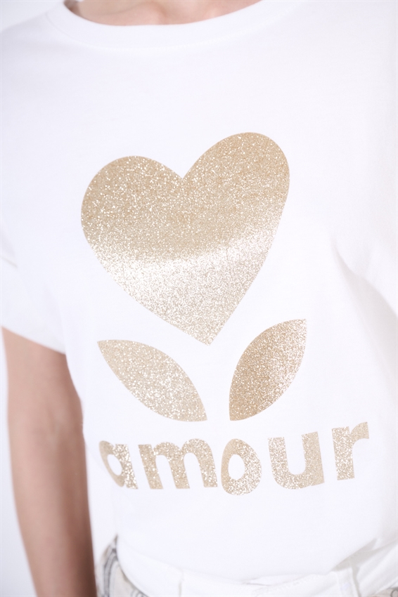 T-SHIRT CON CUORE GLITTER ORO