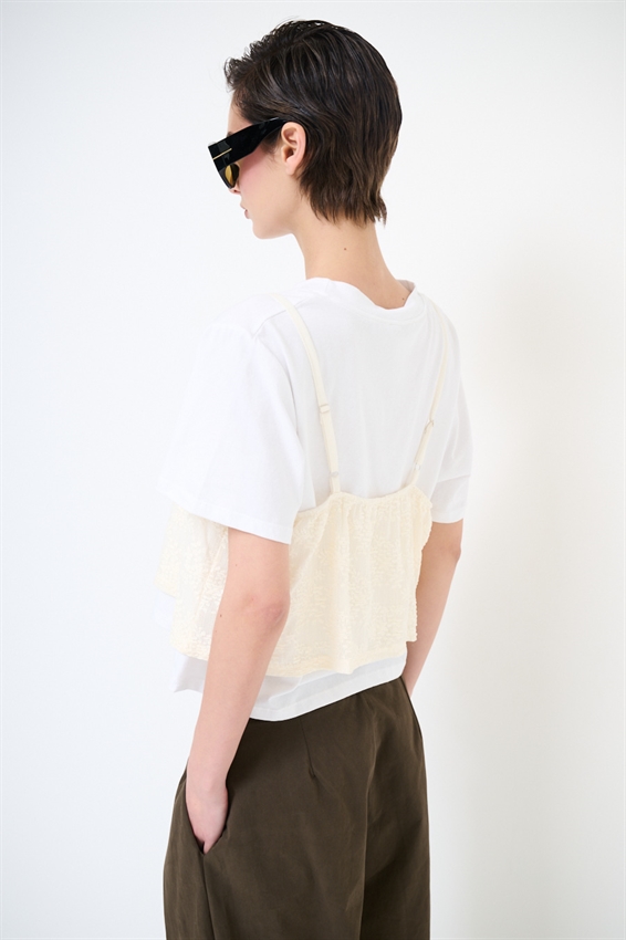 T-SHIRT + TOP PIZZO SOVRAPPOSTO BURRO