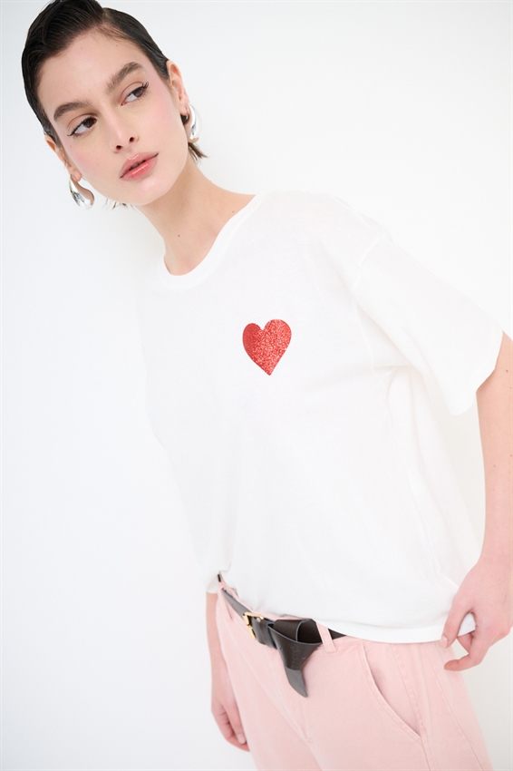 T-SHIRT OVER STAMPA CARTA DT. BIANCO