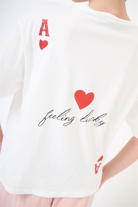 T-SHIRT OVER STAMPA CARTA DT. BIANCO