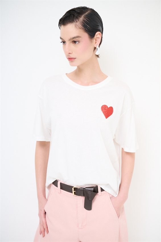 T-SHIRT OVER STAMPA CARTA DT. BIANCO