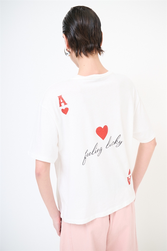 T-SHIRT OVER STAMPA CARTA DT. BIANCO